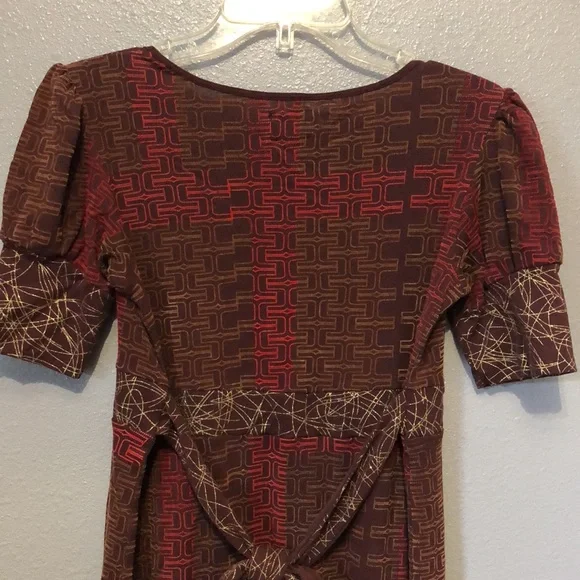 Custo Repainted dress Women's Size 2 short sleeve red brown gold 100% cotton EUC - Picture 10 of 13